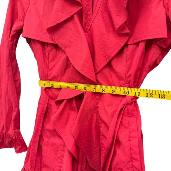 Etcetera Belted Ruffle Jacket Womens Coral Red Pink Trench Coat Size 4 - Picture 11 of 16